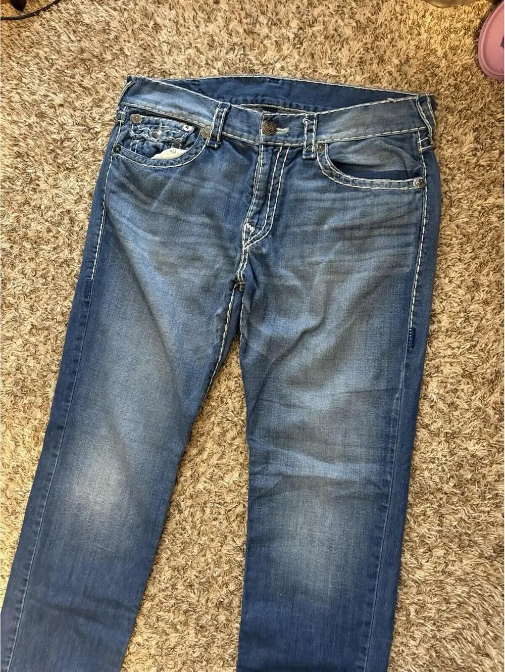 True Religion Geno Relaxed Slim Men's Size 36x33 Blue Jeans W Flap Super T
